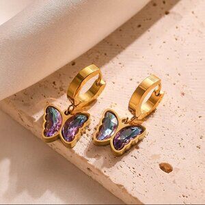 18K Gold Plated Butterfly Earrings with Zircon, Butterfly Earring